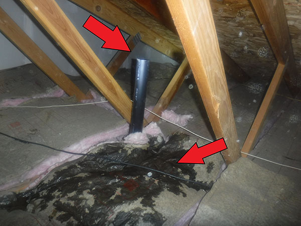 Water damage in attic
