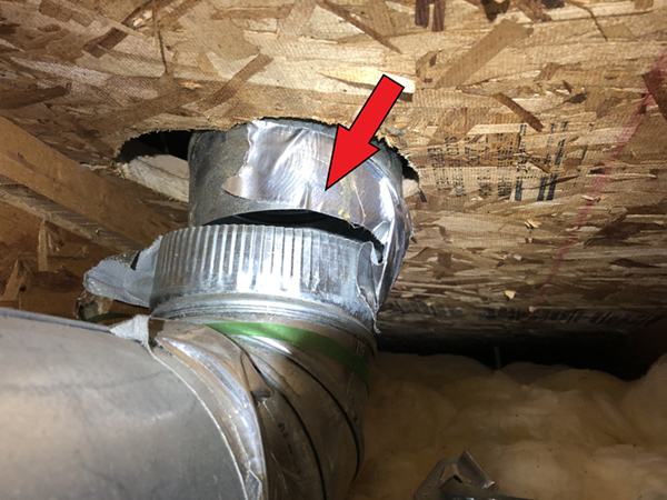 Duct for downdraft came apart in crawlspace