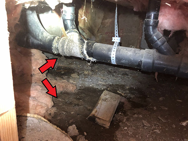 Leak at waste drain in crawlspace