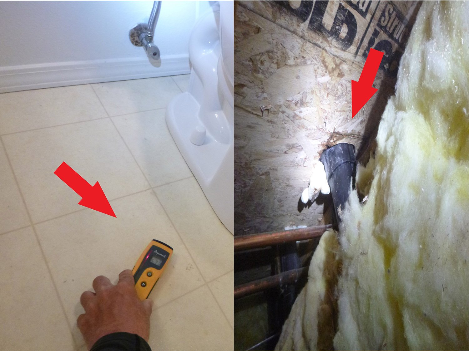 Leak at toilet wax ring – home inspections